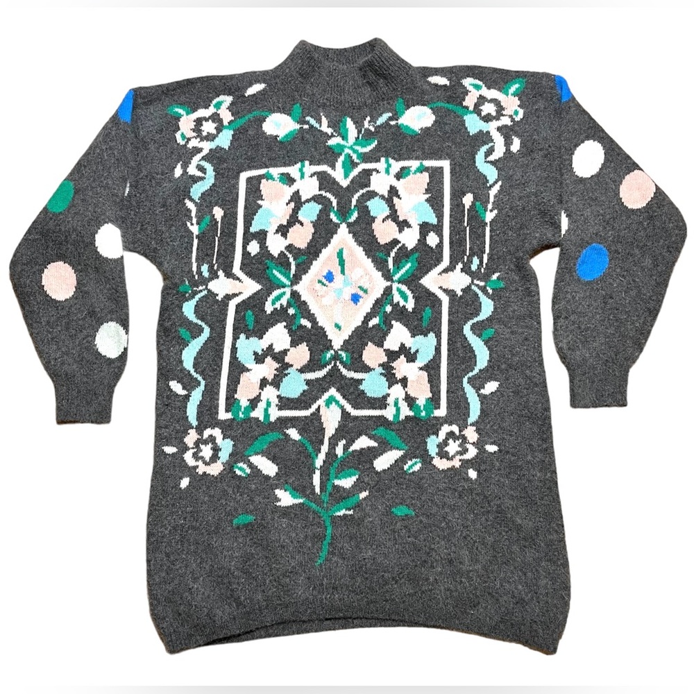 Joye + Fun Vintage Lambswool & Angora Rabbit Hair Sweater Floral & Polka Dots